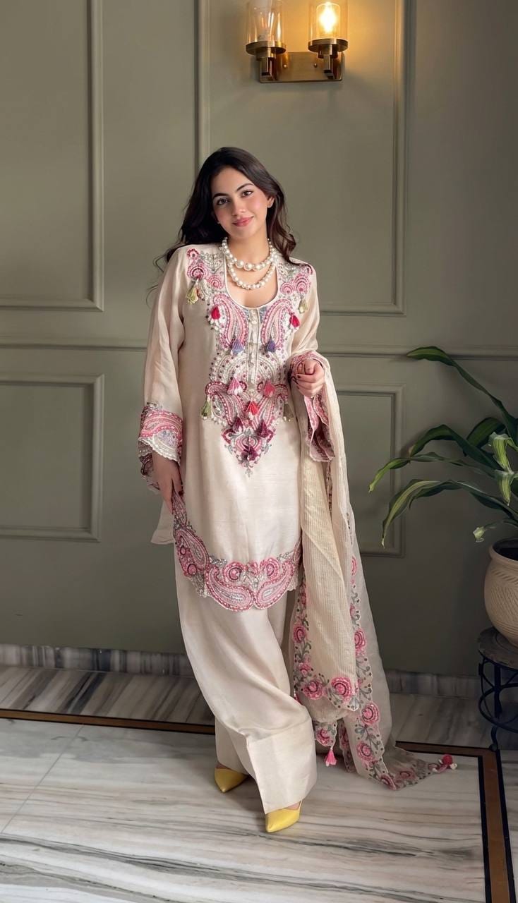 Pure Heavy Georgette Embroidered Farshi Suit Set