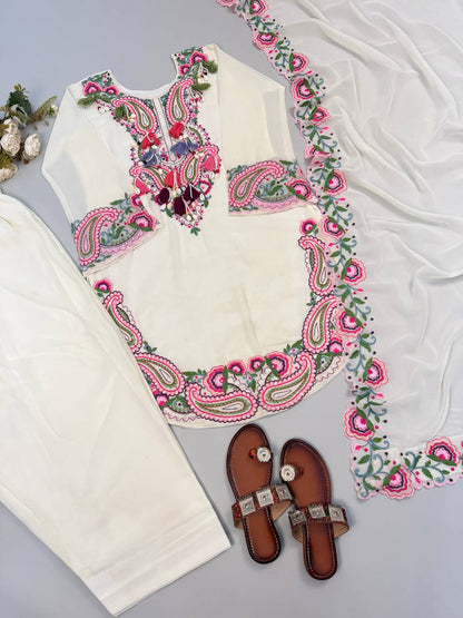 Pure Heavy Georgette Embroidered Farshi Suit Set