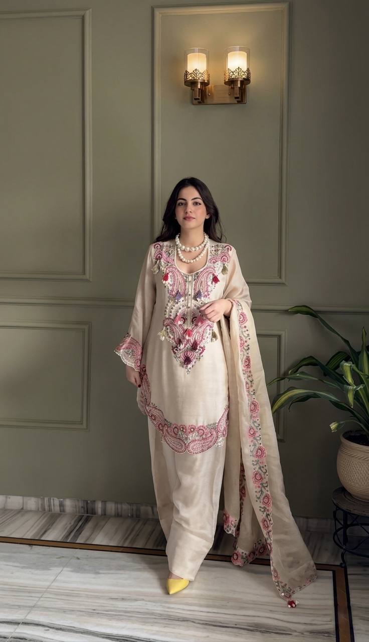 Pure Heavy Georgette Embroidered Farshi Suit Set
