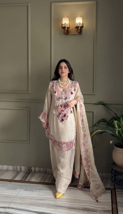 Pure Heavy Georgette Embroidered Farshi Suit Set