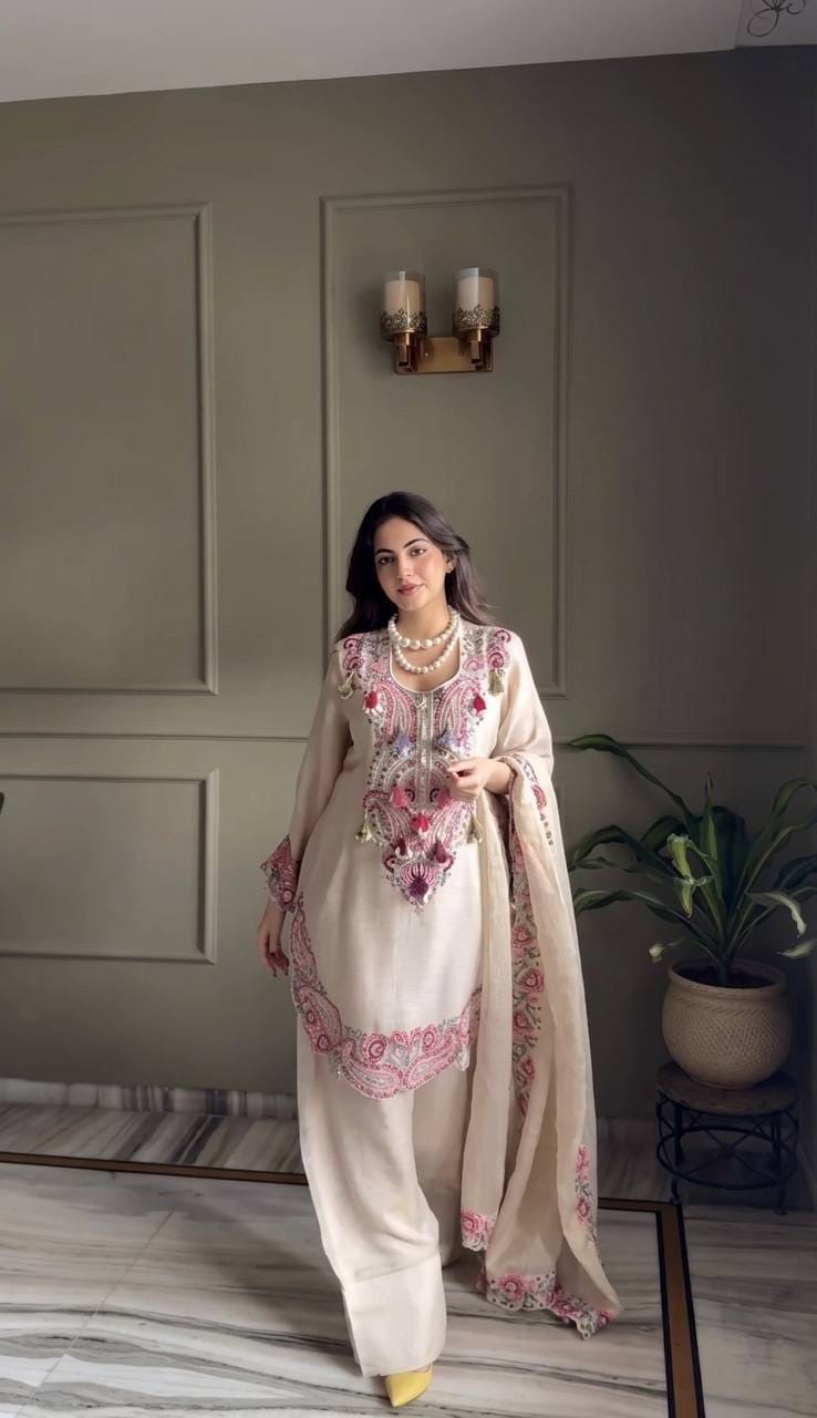 Pure Heavy Georgette Embroidered Farshi Suit Set
