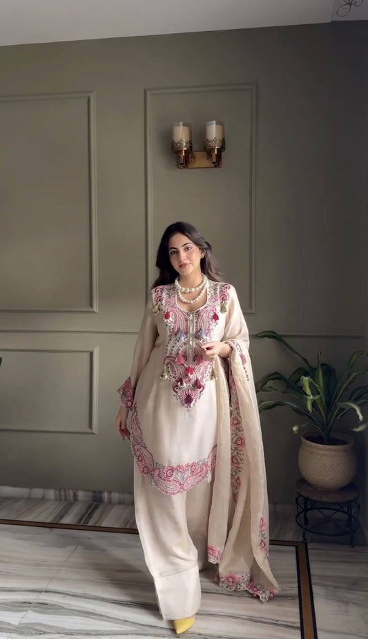 Pure Heavy Georgette Embroidered Farshi Suit Set