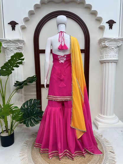 Heavy Faux Georgette Digital Print Mirror Work Sharara Set