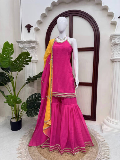 Heavy Faux Georgette Digital Print Mirror Work Sharara Set