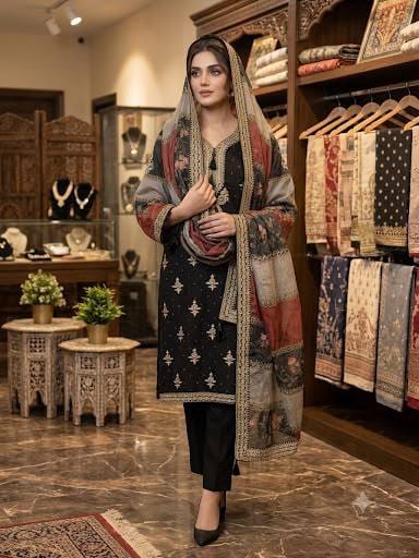 Mul Chanderi Cording & Sequin Embroidered Suit Set