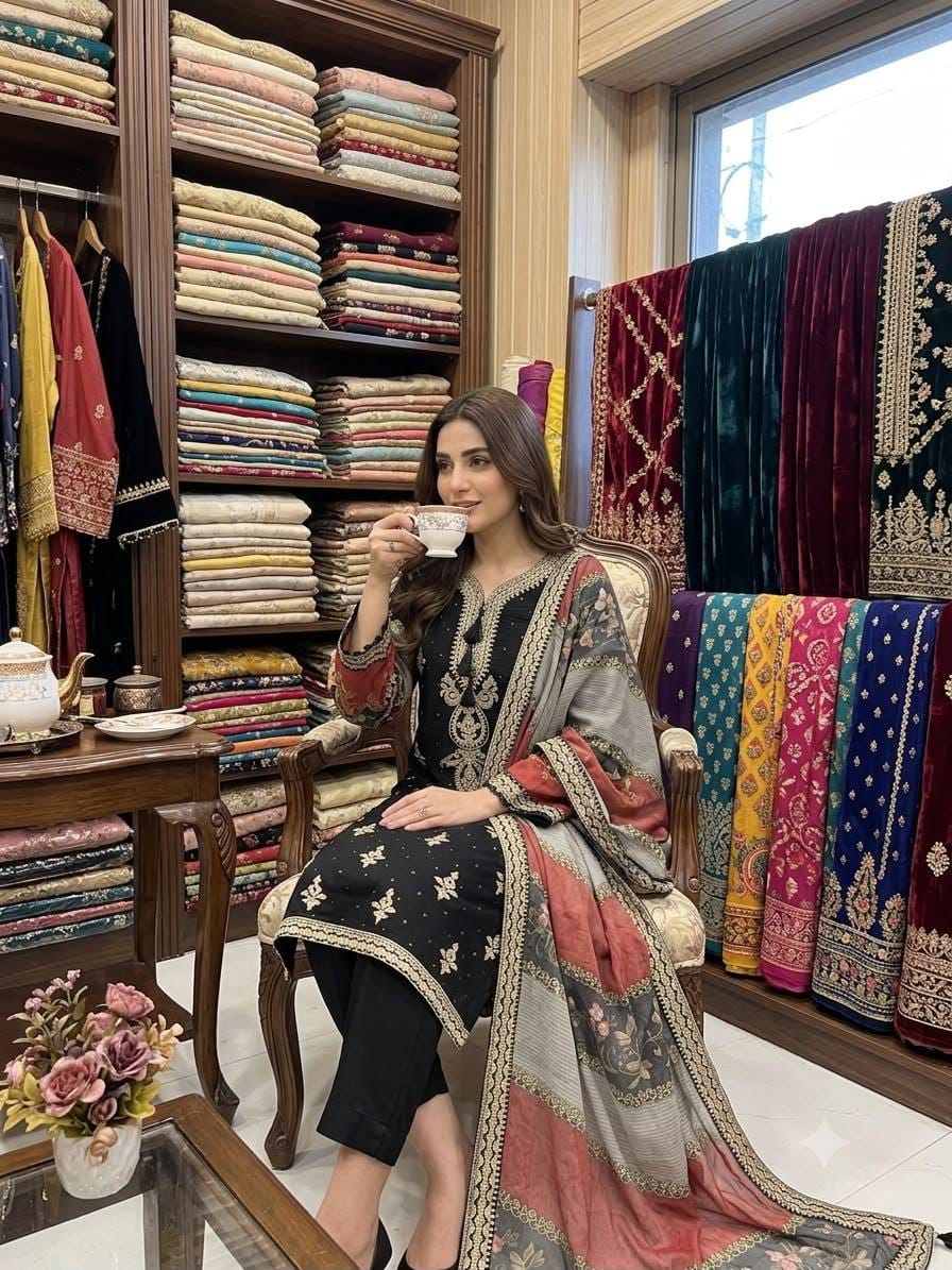 Mul Chanderi Cording & Sequin Embroidered Suit Set