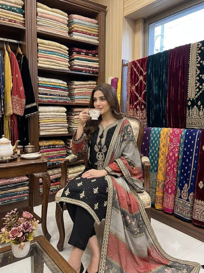 Mul Chanderi Cording & Sequin Embroidered Suit Set