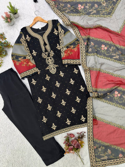 Mul Chanderi Cording & Sequin Embroidered Suit Set