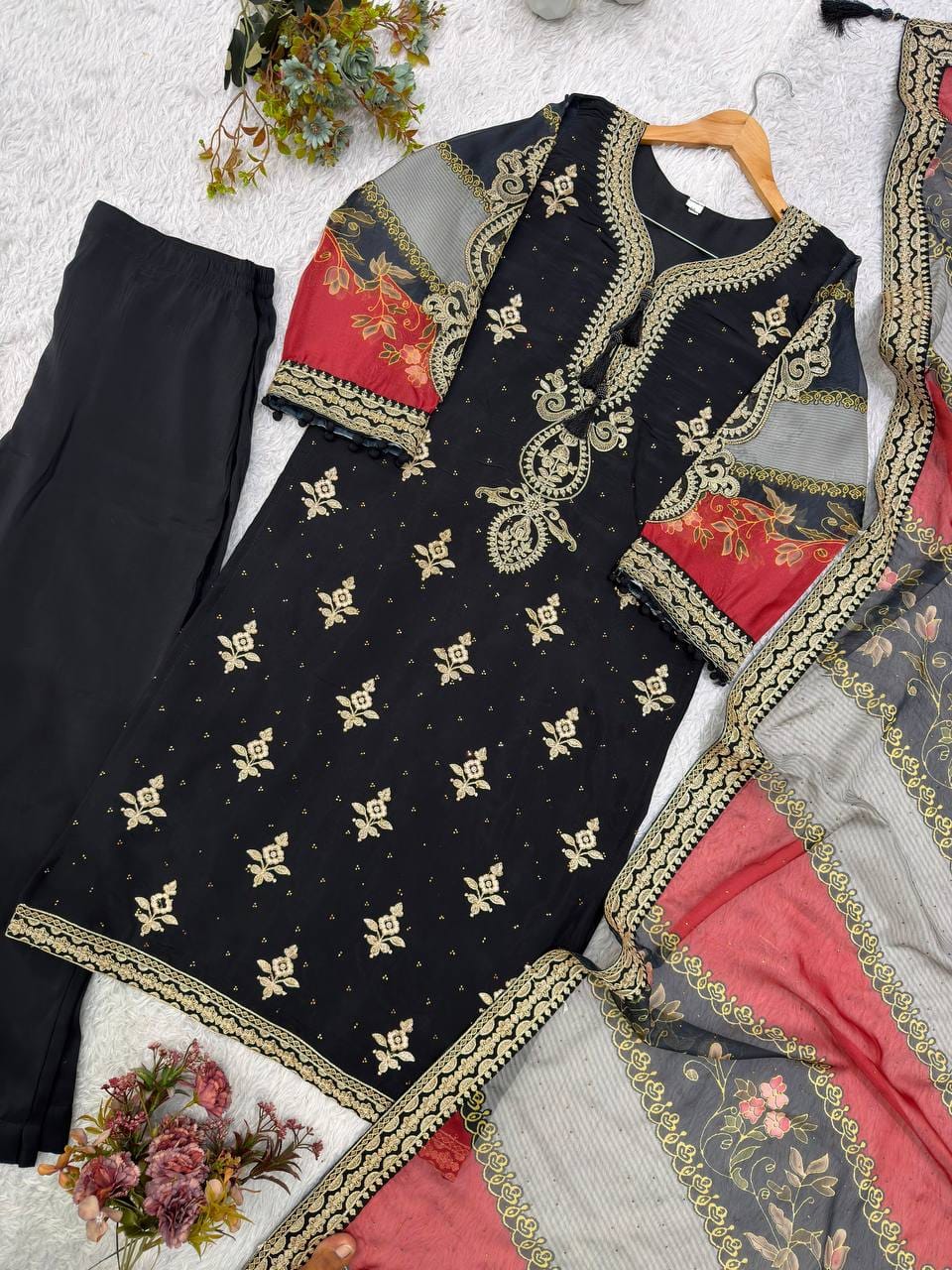 Mul Chanderi Cording & Sequin Embroidered Suit Set