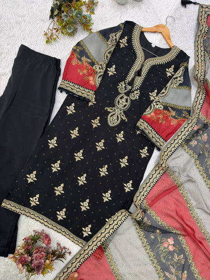 Mul Chanderi Cording & Sequin Embroidered Suit Set