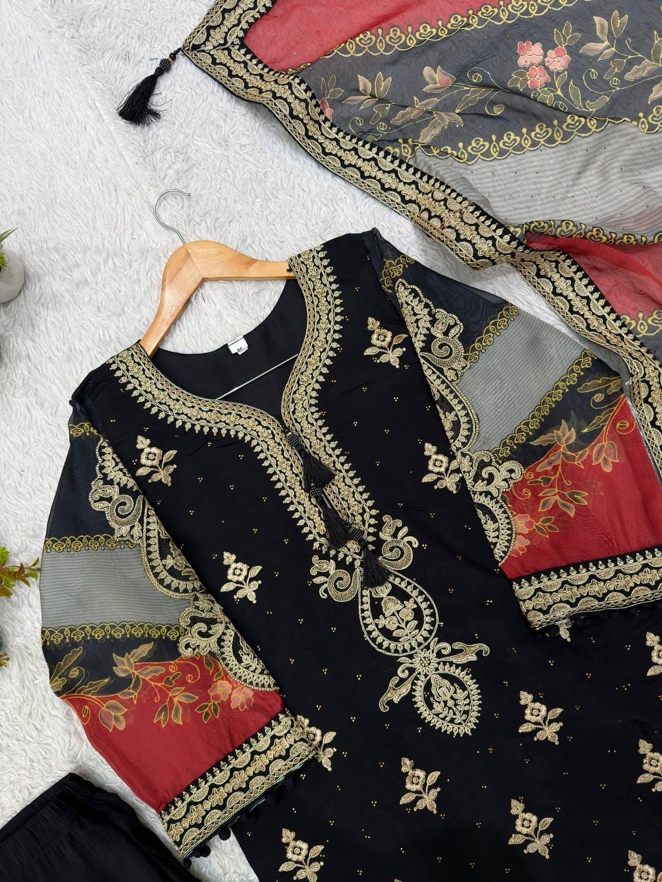 Mul Chanderi Cording & Sequin Embroidered Suit Set