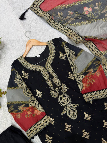 Mul Chanderi Cording & Sequin Embroidered Suit Set