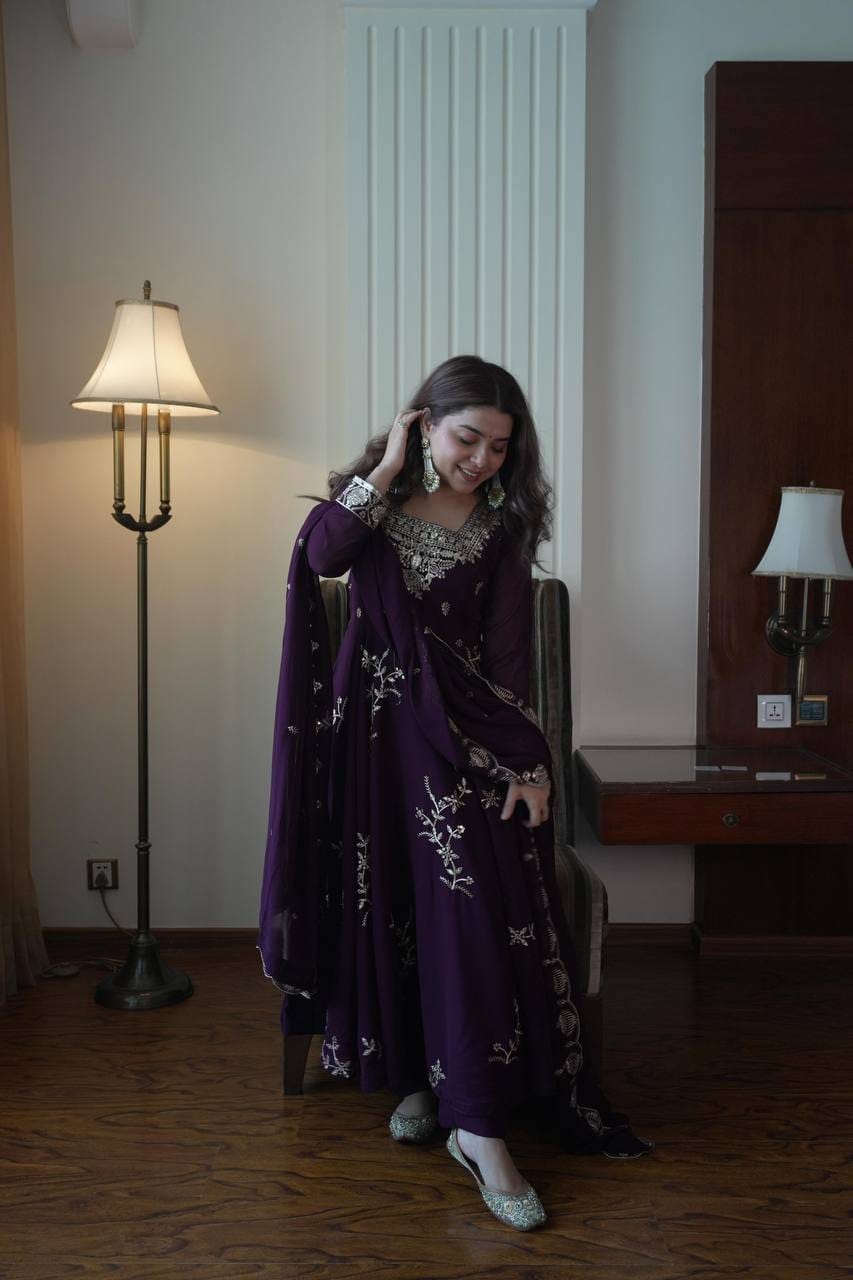 Fox Georgette Heavy Sequin Embroidered Flared Suit Set