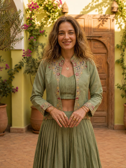 Premium Zazu Silk Embroidered Jacket with Lehenga Set