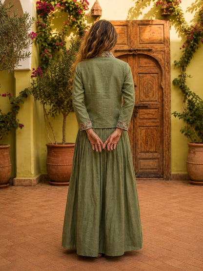 Premium Zazu Silk Embroidered Jacket with Lehenga Set