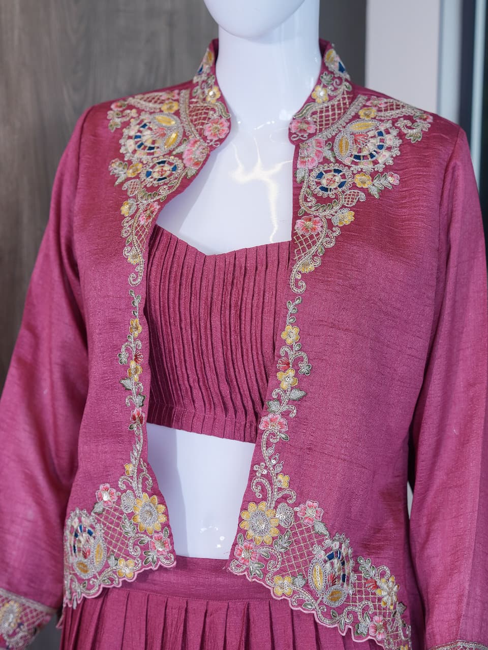 Premium Zazu Silk Embroidered Jacket with Lehenga Set