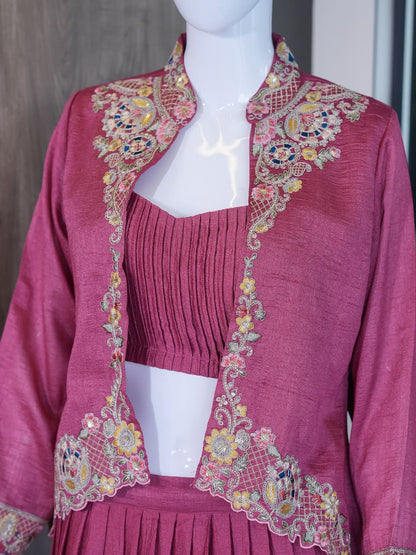 Premium Zazu Silk Embroidered Jacket with Lehenga Set
