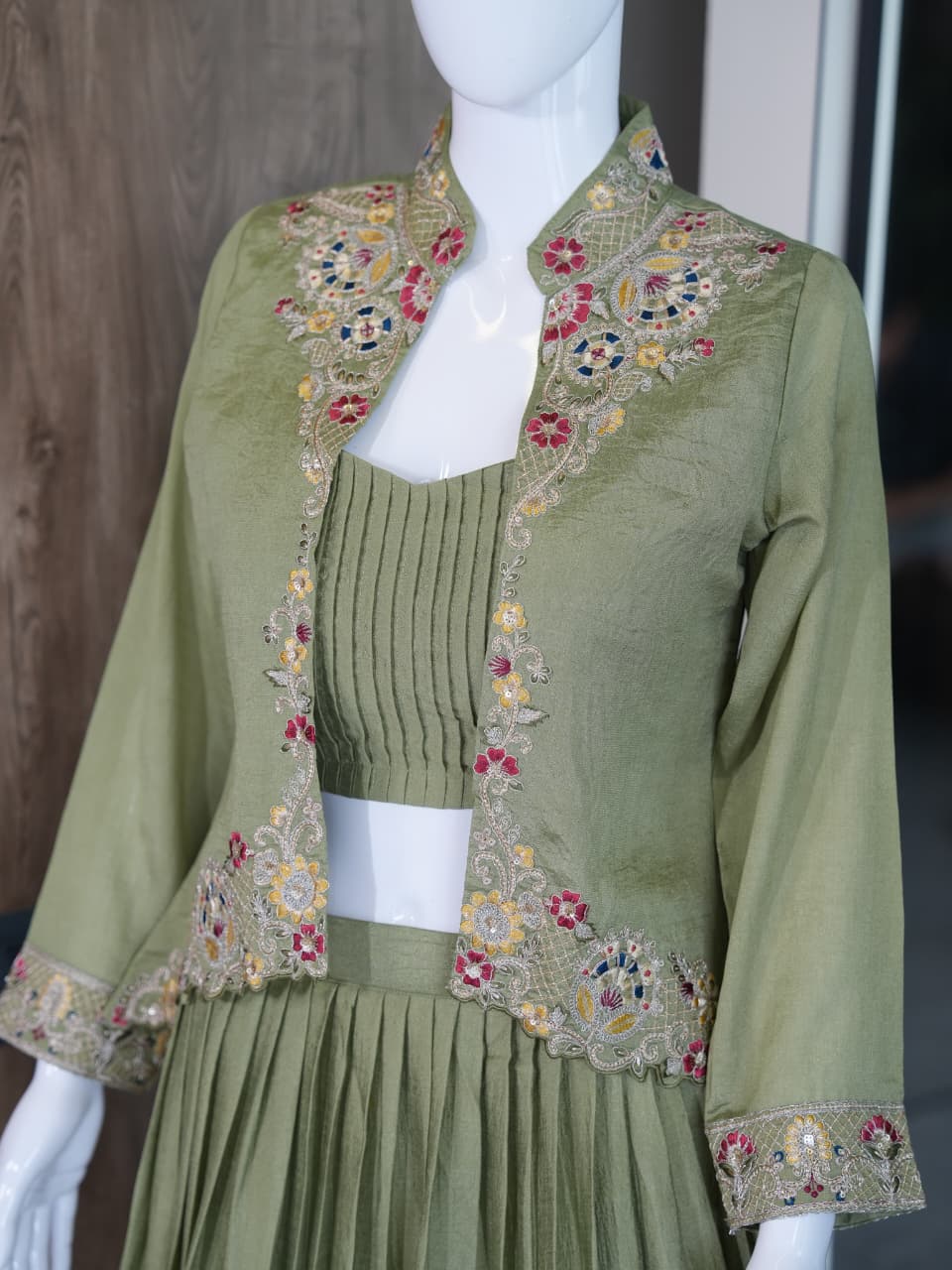 Premium Zazu Silk Embroidered Jacket with Lehenga Set