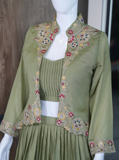 Premium Zazu Silk Embroidered Jacket with Lehenga Set