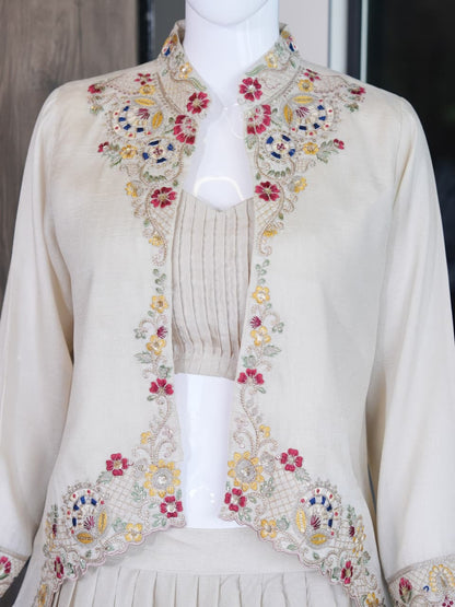 Premium Zazu Silk Embroidered Jacket with Lehenga Set