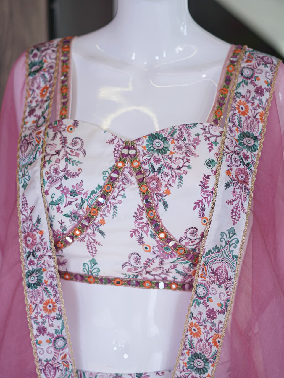 Premium French Crepe Printed Palazzo Set with Organza Cape