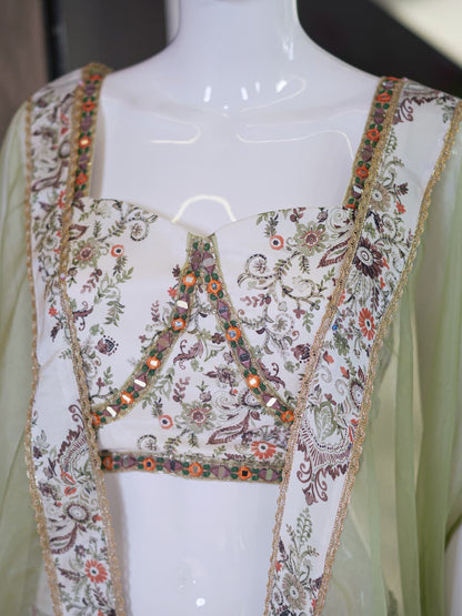 Premium French Crepe Printed Palazzo Set with Organza Cape