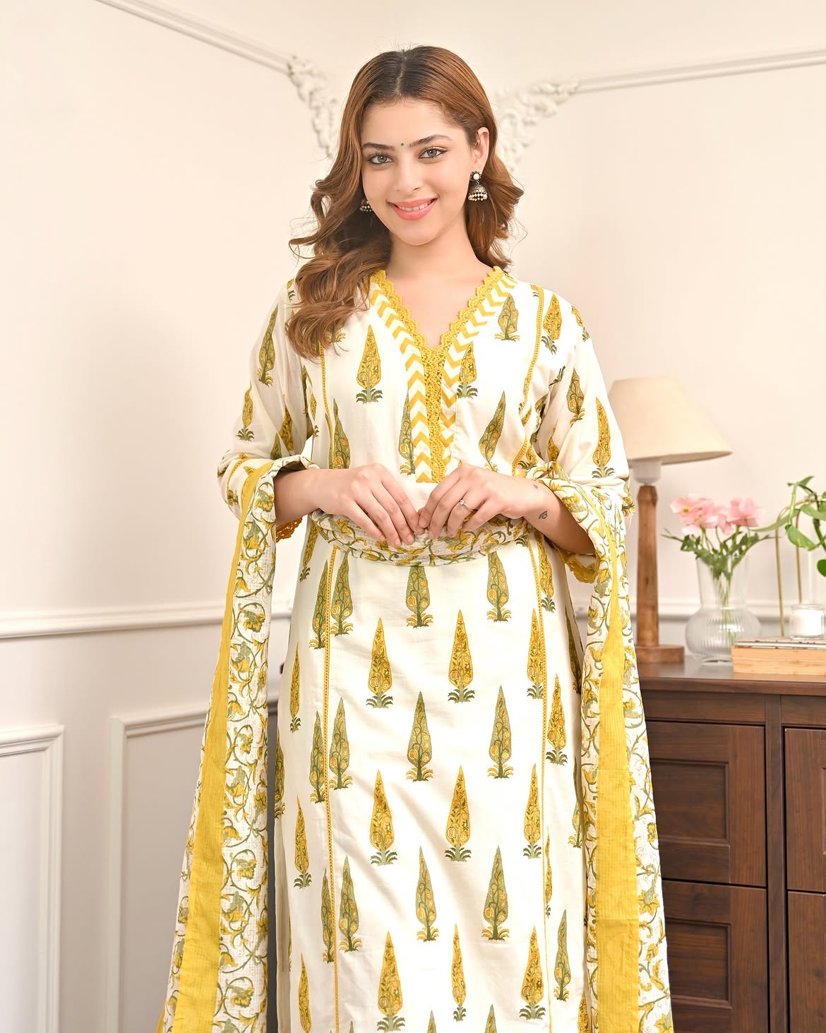 Heavy Cotton Printed Kurti Pant with Dupatta Set