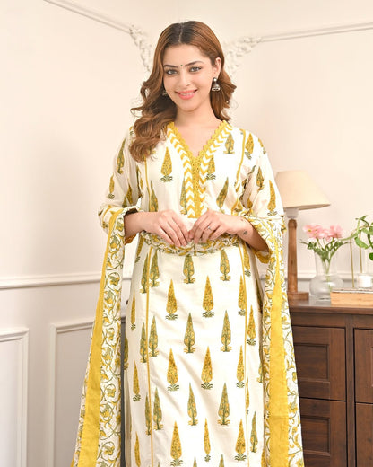 Heavy Cotton Printed Kurti Pant with Dupatta Set