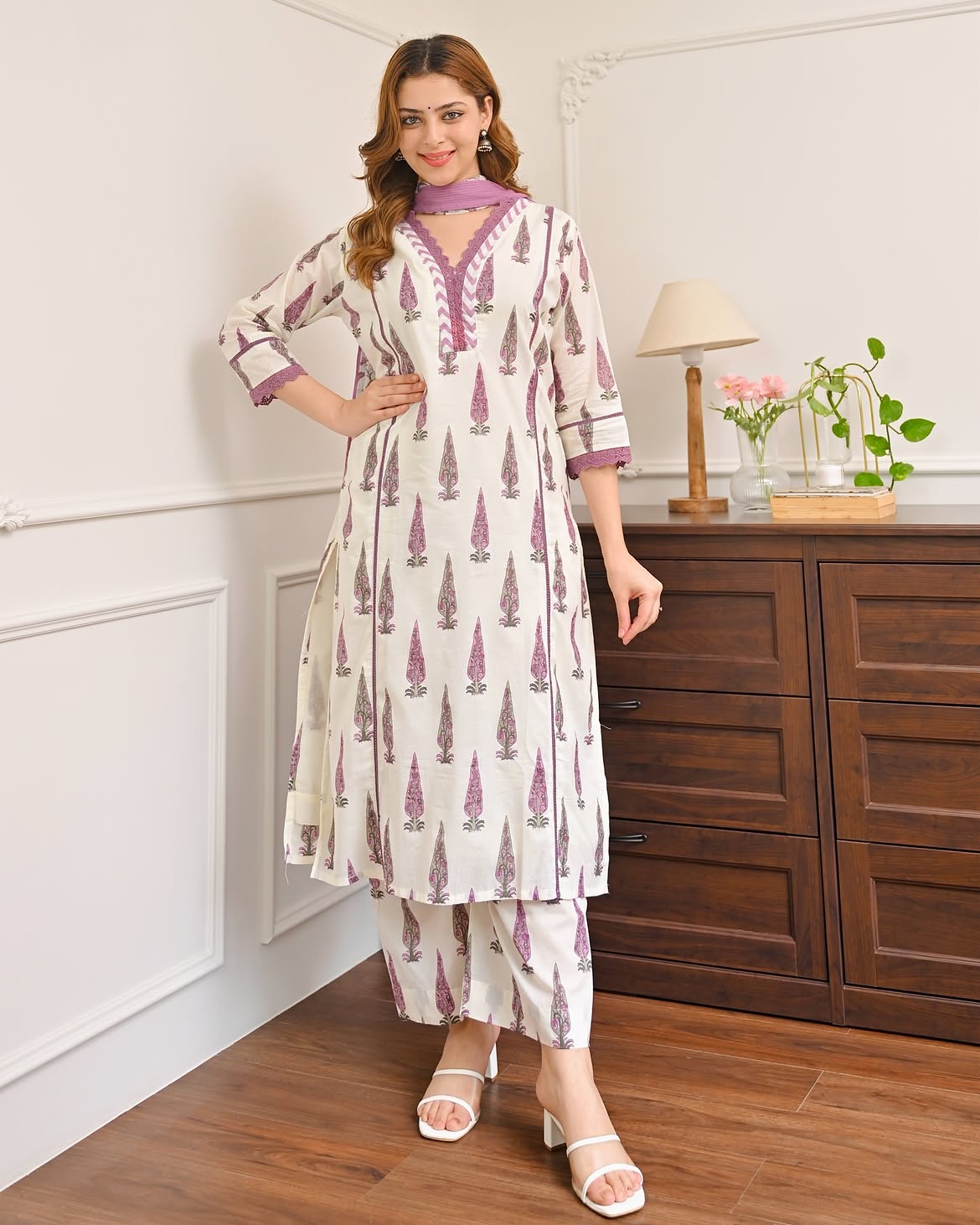 Heavy Cotton Printed Kurti Pant with Dupatta Set