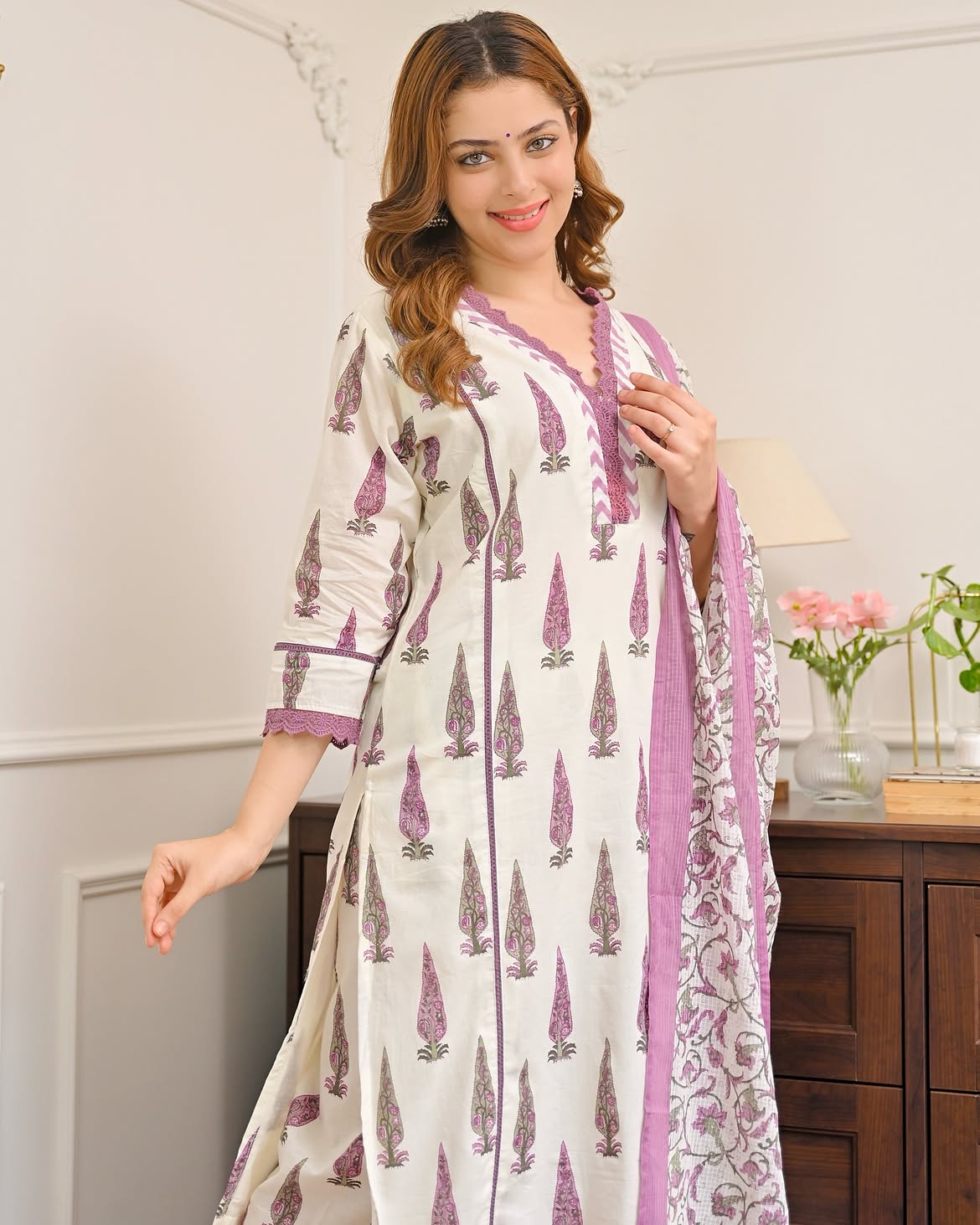 Heavy Cotton Printed Kurti Pant with Dupatta Set