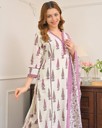 Heavy Cotton Printed Kurti Pant with Dupatta Set