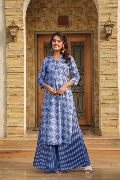 Heavy Rayon Digital Printed Kurti Pant Set with Attached Crepe Inner