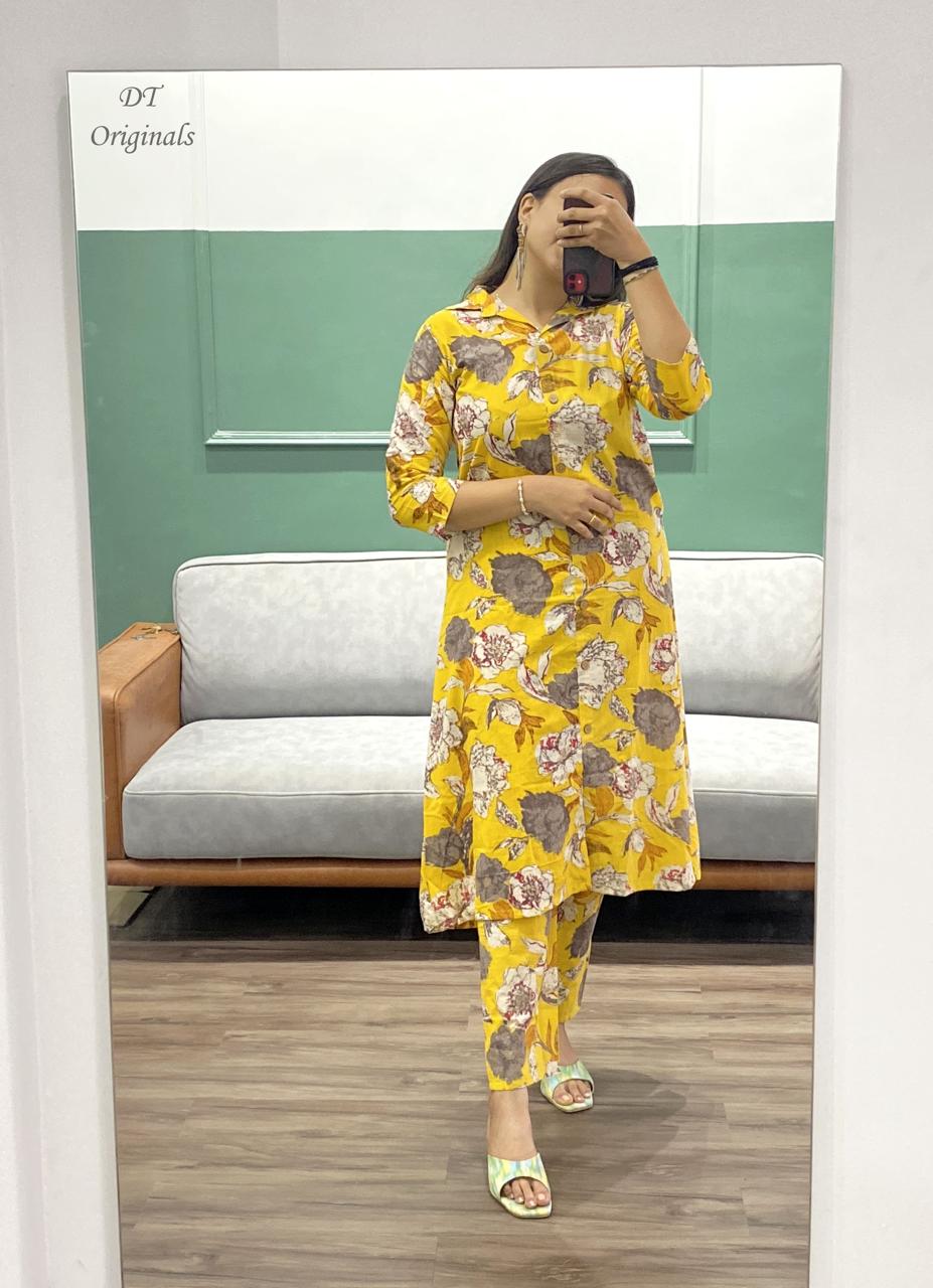 Pure Cotton 60×60 Printed & Foil Work Kurti Pant Set