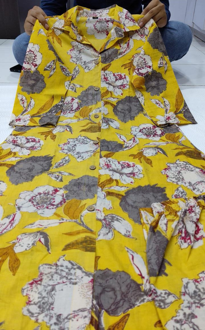 Pure Cotton 60×60 Printed & Foil Work Kurti Pant Set