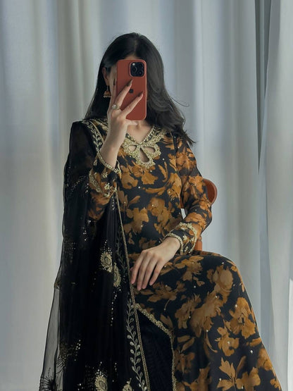 Heavy Faux Georgette Digital Printed Embroidered Palazzo Suit Set