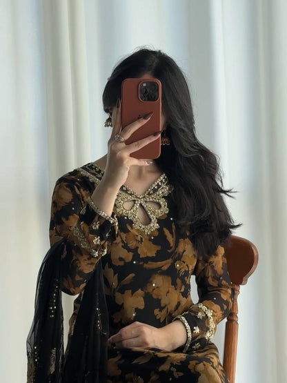 Heavy Faux Georgette Digital Printed Embroidered Palazzo Suit Set