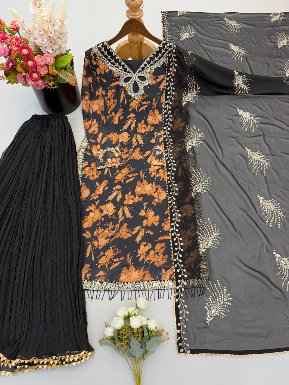 Heavy Faux Georgette Digital Printed Embroidered Palazzo Suit Set