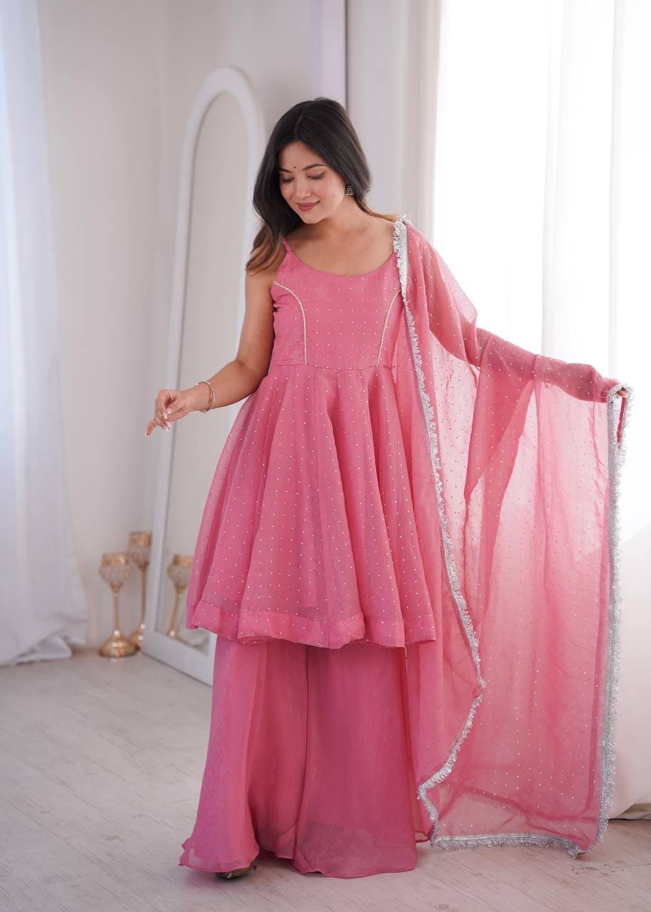 Crunchy Silk Zarkhand Work Sharara Palazzo Suit Set