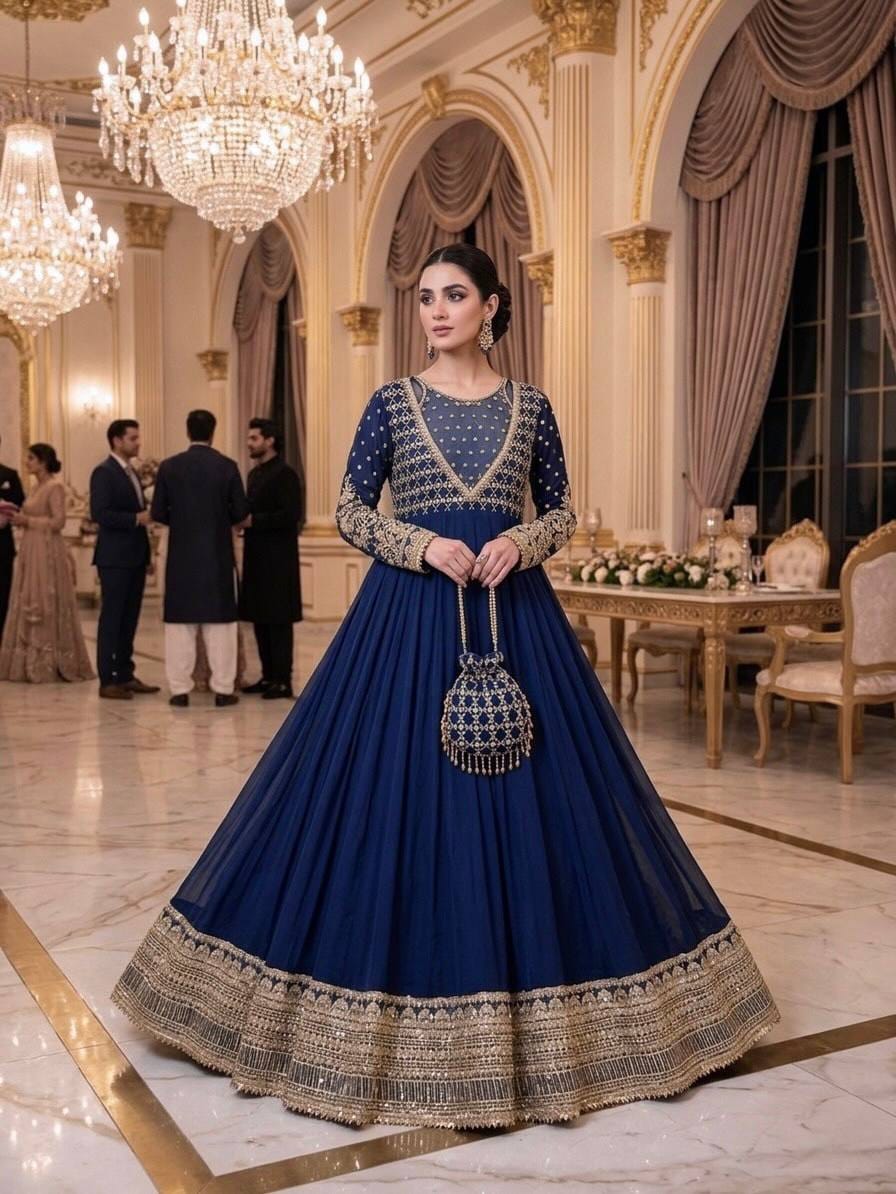 Heavy Georgette 4-Meter Flared Embroidered Gown Set