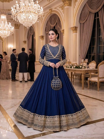 Heavy Georgette 4-Meter Flared Embroidered Gown Set