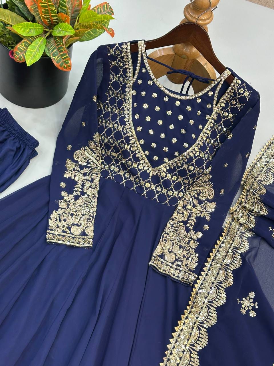Heavy Georgette 4-Meter Flared Embroidered Gown Set