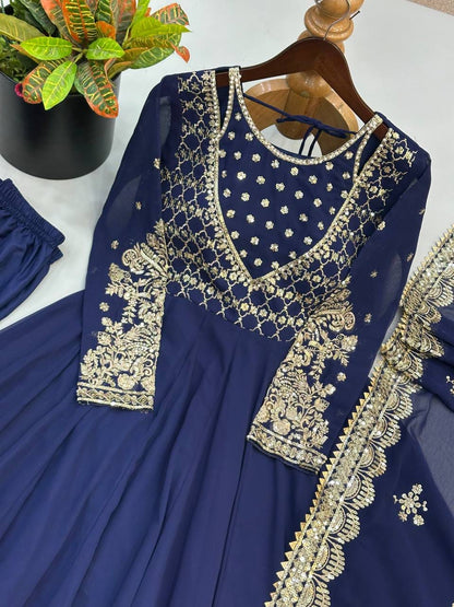 Heavy Georgette 4-Meter Flared Embroidered Gown Set