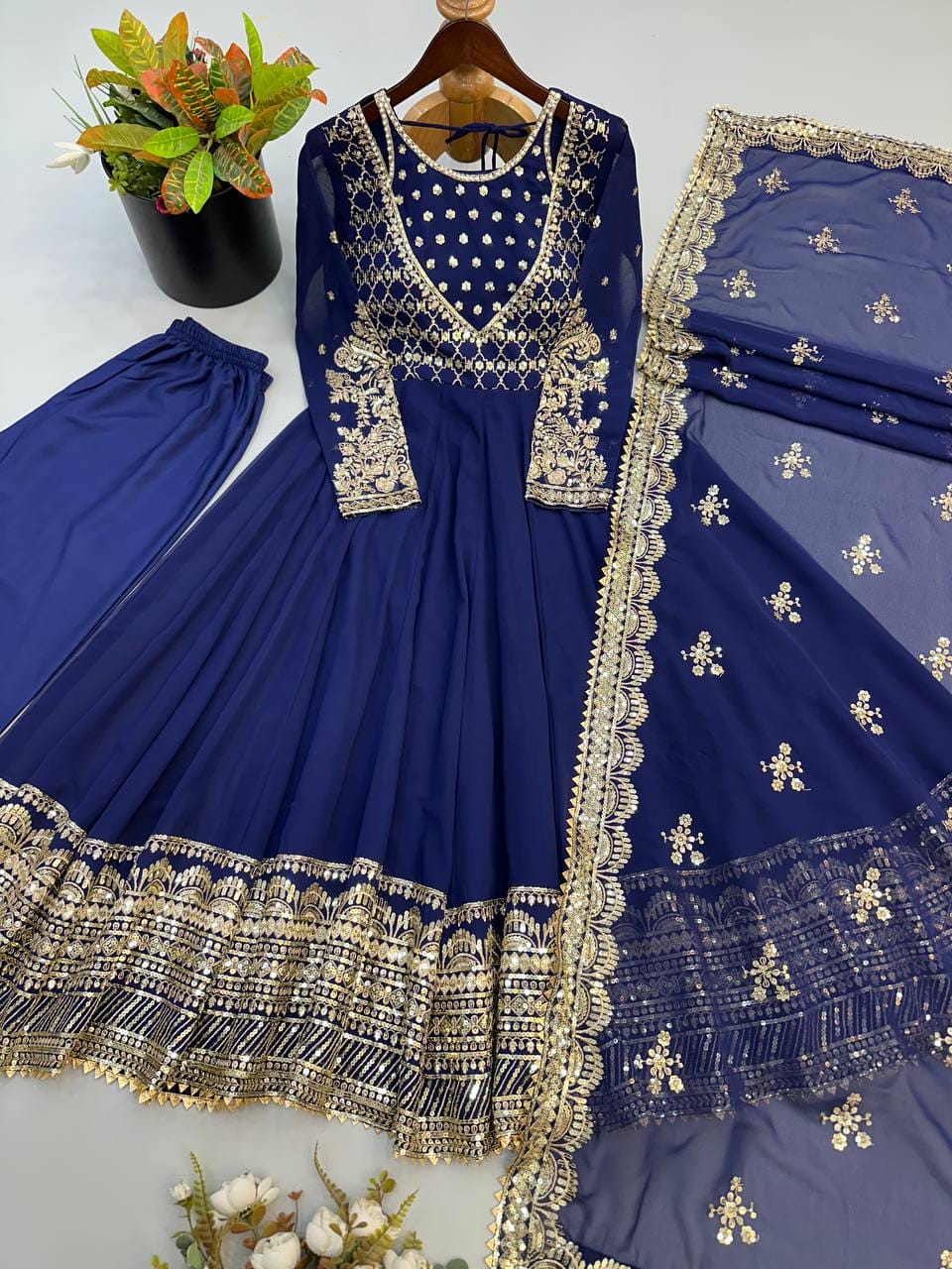 Heavy Georgette 4-Meter Flared Embroidered Gown Set