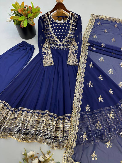Heavy Georgette 4-Meter Flared Embroidered Gown Set