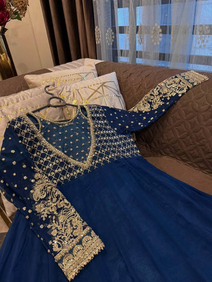 Heavy Georgette 4-Meter Flared Embroidered Gown Set