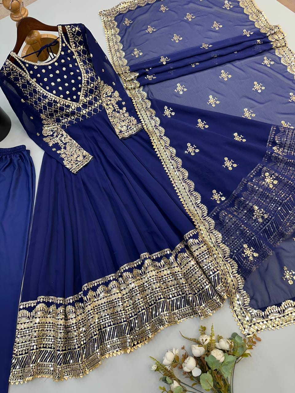 Heavy Georgette 4-Meter Flared Embroidered Gown Set