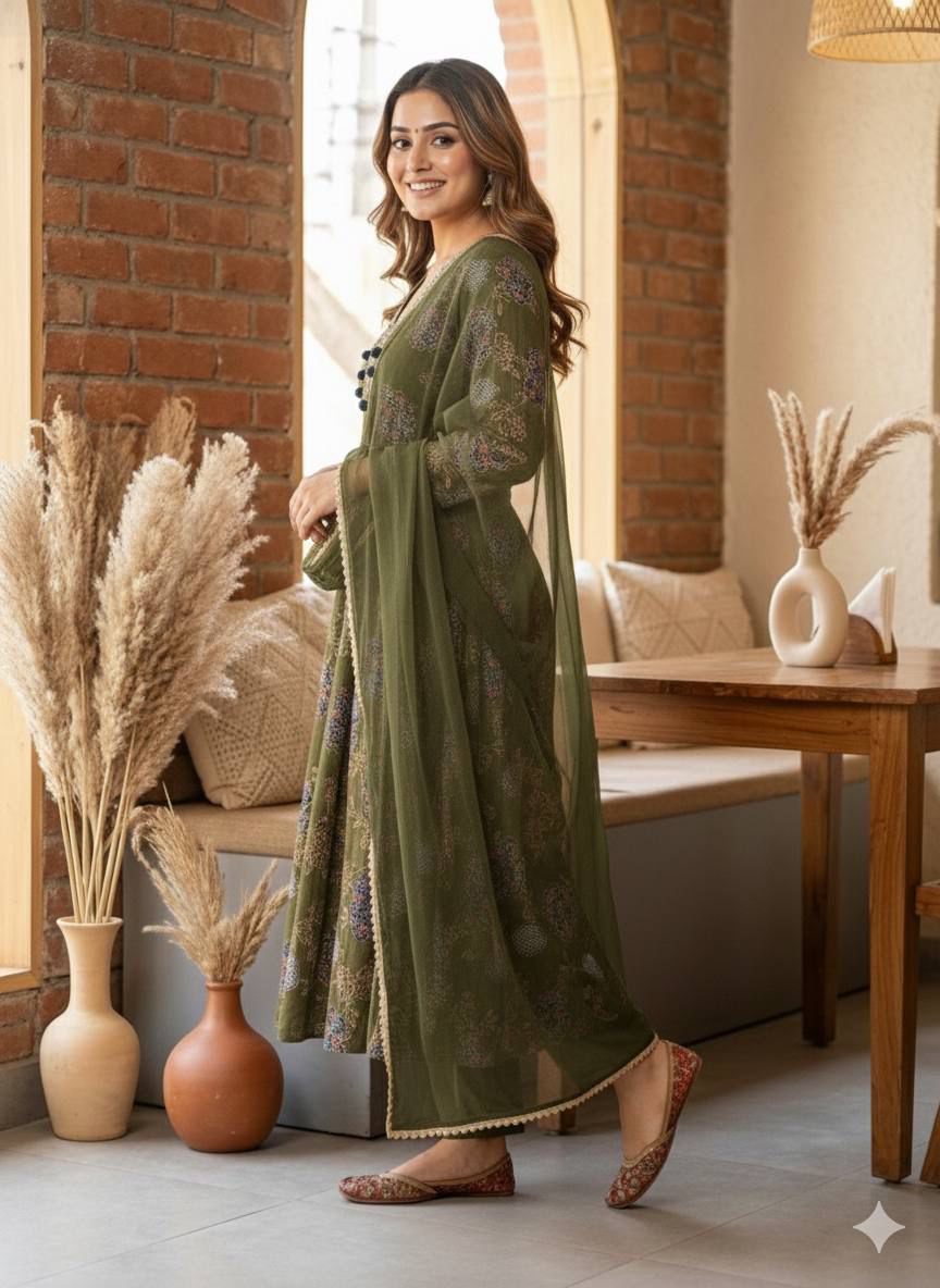 Premium Modal Satin V-Neck 3-Piece Suit Set with Lace Dupatta