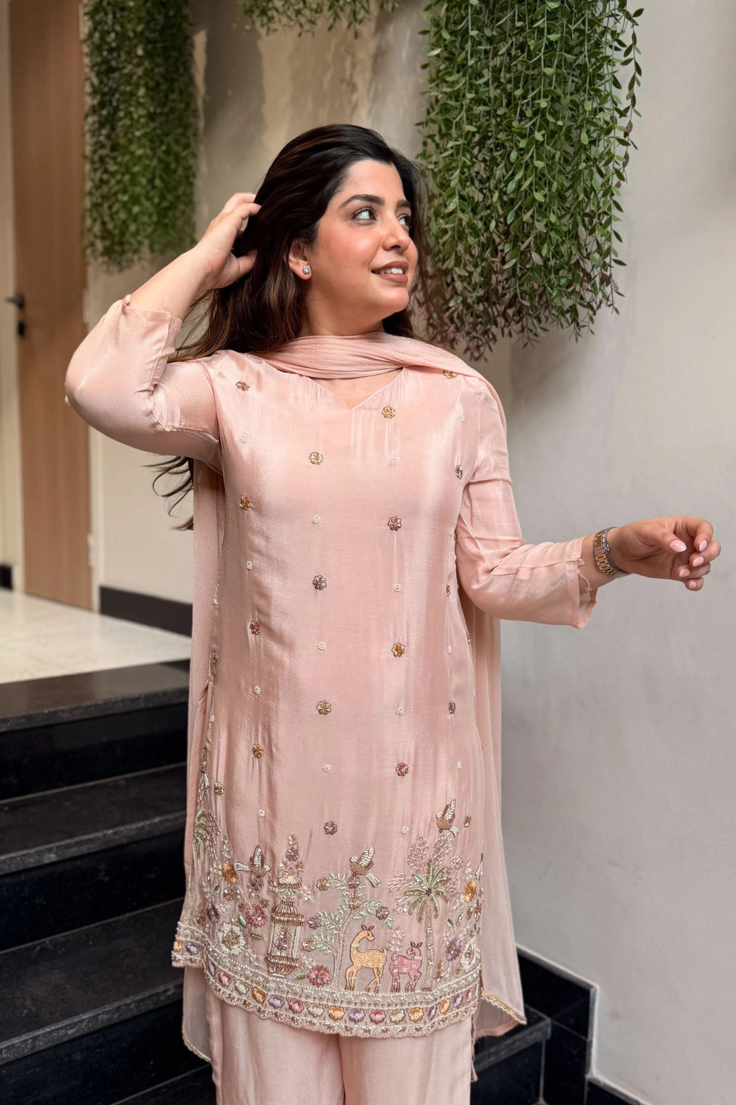 Heavy French Crepe Silk Embroidered 3-Piece Suit Set with Chinon Dupatta