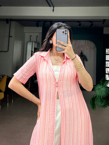 Orchid Blouse, Pant & Striped Overlay Shrug Set