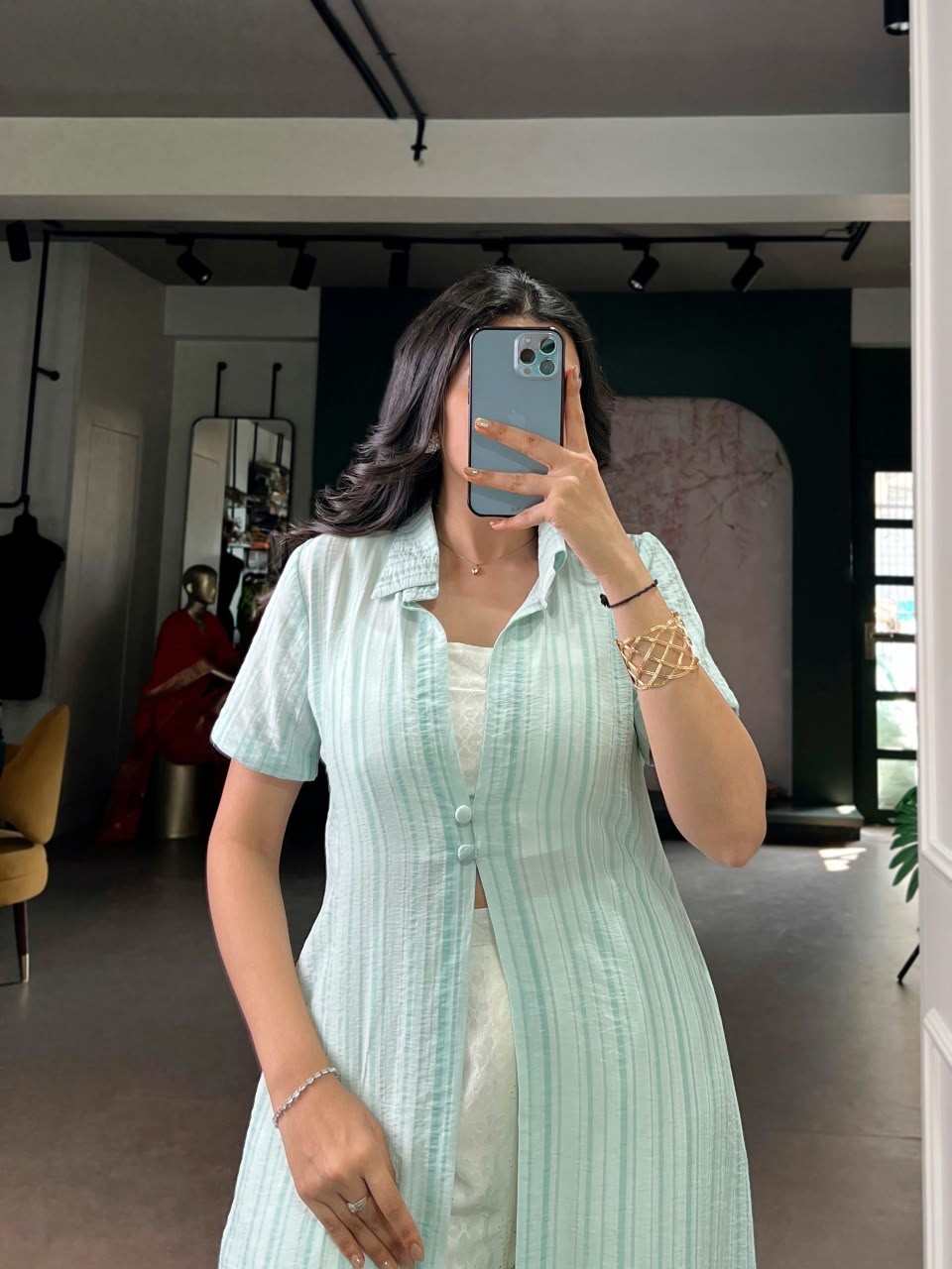 Orchid Blouse, Pant & Striped Overlay Shrug Set